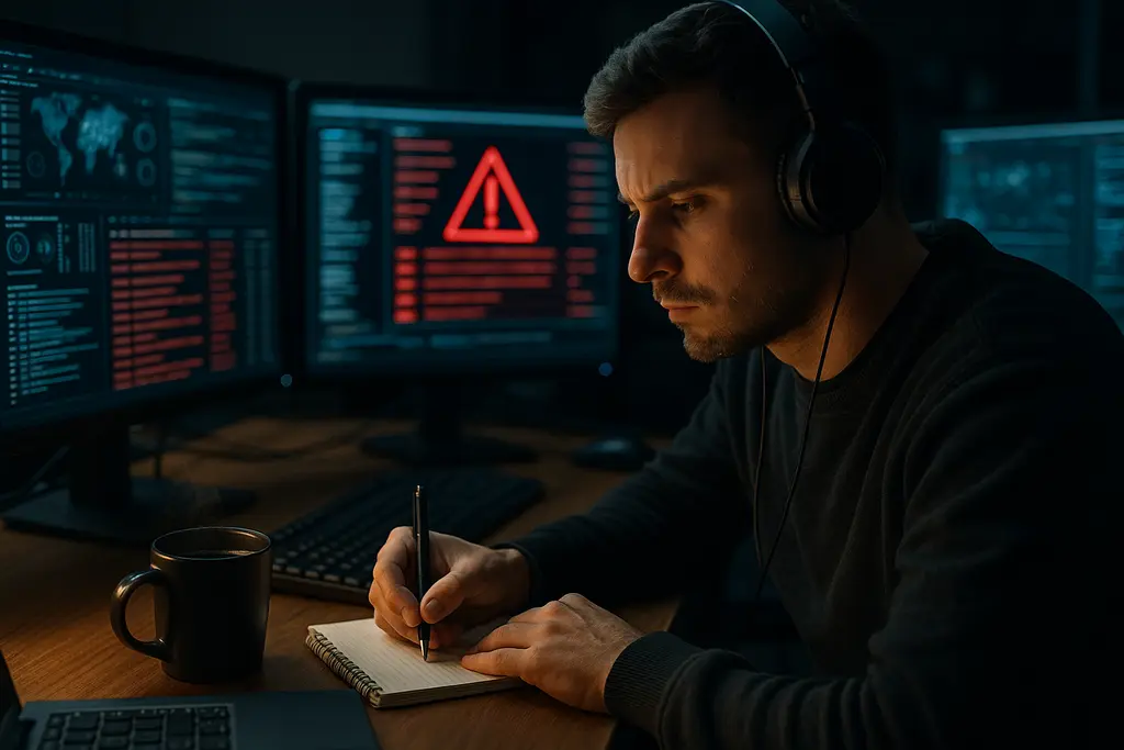 AI-Driven Threats dashboard with security alerts and access controls on a workstation