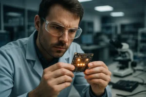 AI Scaling Limits shown by servers with power cables and cooling pipes in a lab