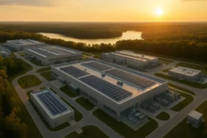 Data center constraints shown through power lines and cooling pipes at a facility