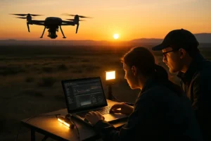 Onboard AI Systems test board beside drone and satellite model