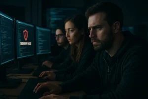 OpenAI Astra cybersecurity notes beside a laptop and microcontroller board