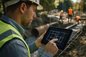 Utility digital transformation planning screen beside grid equipment models