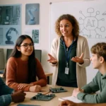 AI Adoption Barriers worksheet beside a laptop and infrastructure diagram
