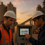 AI cement energy dashboard monitoring kiln heat and fuel use in a control room