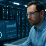 AI energy demand shown through server racks and power monitoring equipment