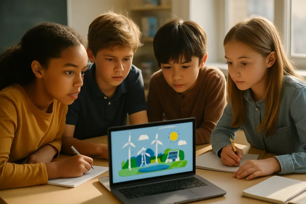 AI Energy Lesson worksheet beside a laptop showing model energy comparison notes