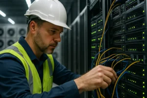 Data Center Costs shown through server racks and electrical infrastructure