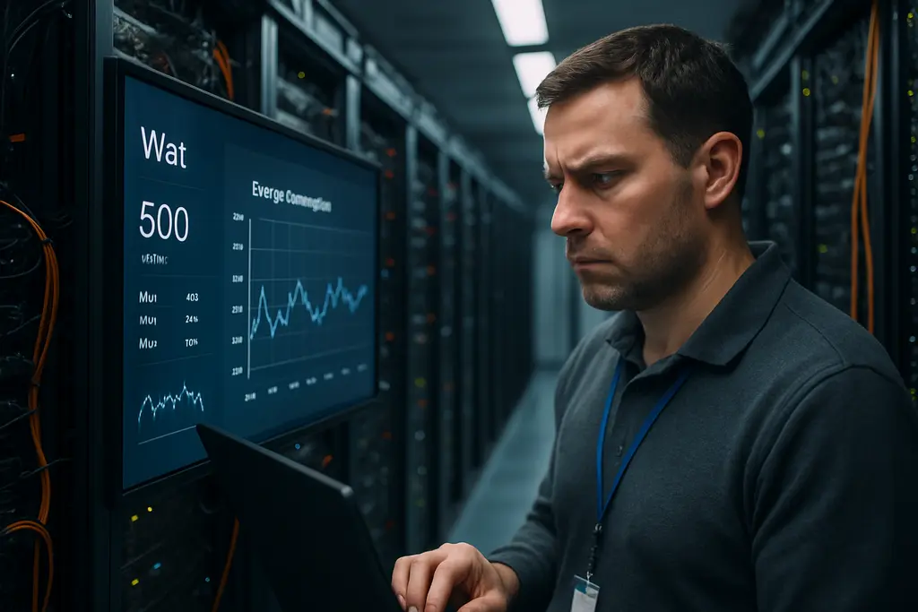 Data Center Energy Bill analysis with server racks and electrical planning documents