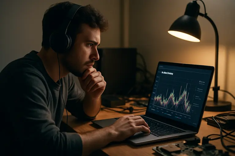Engineer checking software update status beside a risk dashboard