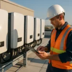 Engineer reviews connected solar inverter cabinet under the FCC Inverter Ban