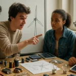 OpenAI Energy Lesson worksheet beside calculator and classroom circuit kit